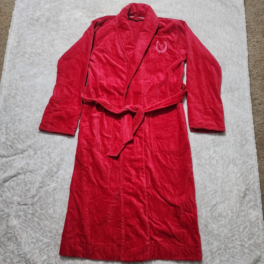 Vintage Y2K Victoria's Secret -Long Sleeve Red Plush Long Robe XS/S 100% Cotton